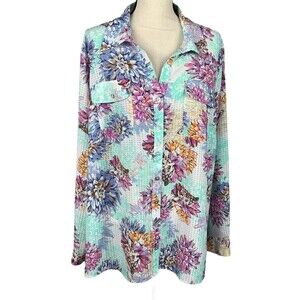 Studio Works Floral Shacket Women Plus Size 3X Multicolor Asters Pockets